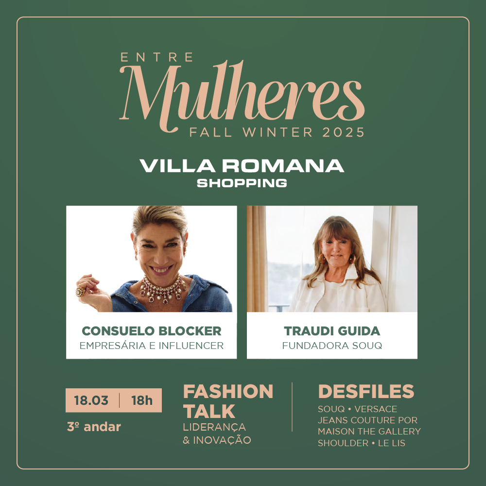 Consuelo Blocker será uma das atrações da 6ª edição do Entre Mulheres, no Villa Romana Shopping!