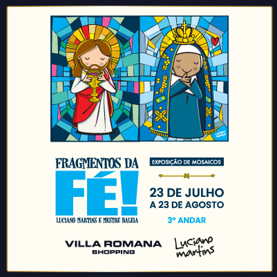 Exposição gratuita reúne mosaicos de Luciano Martins e Mestre Baleia no Villa Romana Shopping